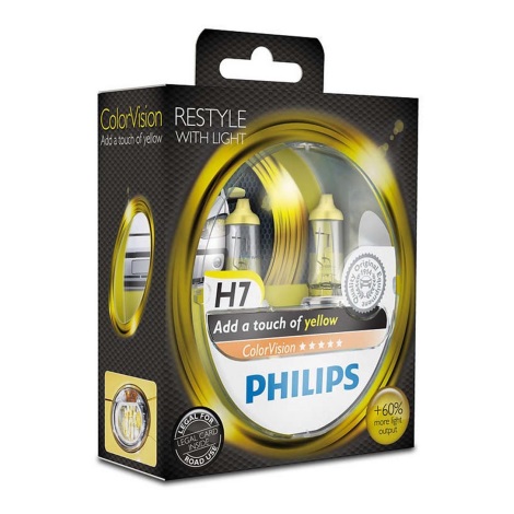 SET 2x Ampoule pour voiture Philips COLOR VISION 12972CVPYS2 H7 PX26d /55W/12V