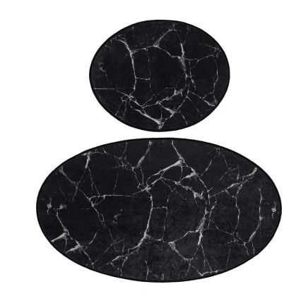 SET 2x Badkamer mat MARBLE 50x60/60x100 cm zwart