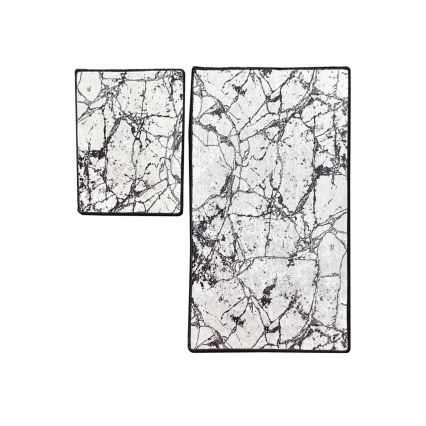 SET 2x Badmat MARBLE 60/100 cm wit/zwart