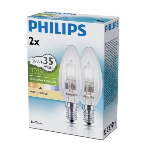 SET 2x Dimbare halogeenlamp E14/28W/230V - Philips