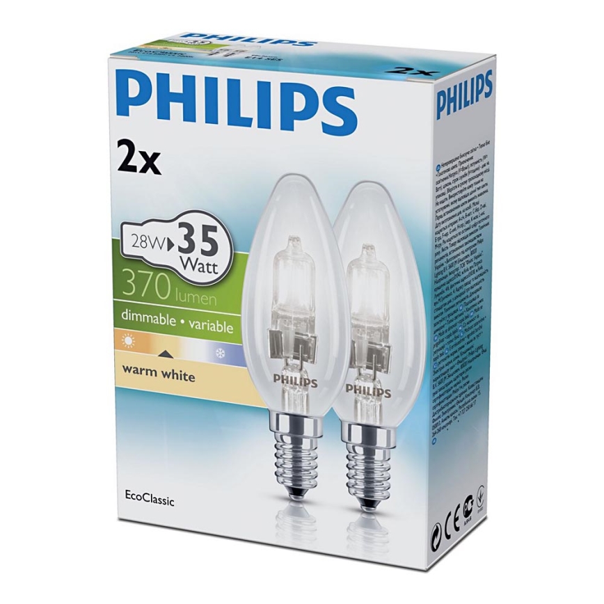 SET 2x Dimbare halogeenlamp E14/28W/230V - Philips