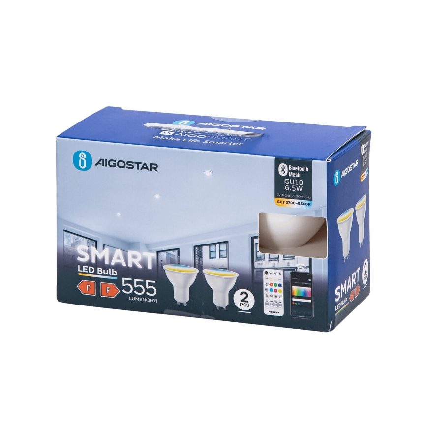 SET 2x Dimbare LED Lamp MESH Smart GU10/6,5W/230V 2700-6500K + afstandsbediening - Aigostar