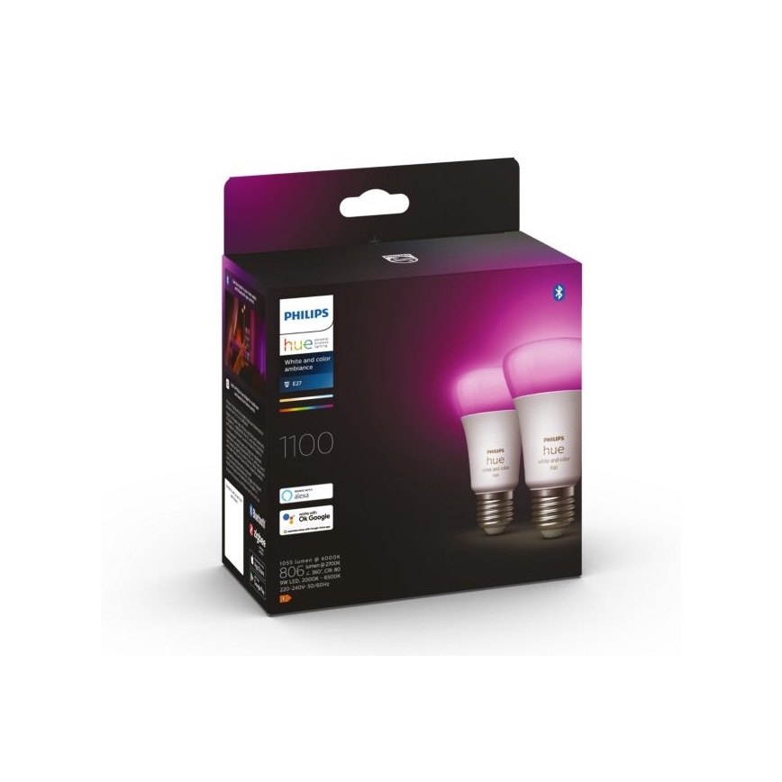 SET 2x Dimbare LED Lamp Philips Hue White And Color Ambiance A60 E27/9W/230V 2000-6500K