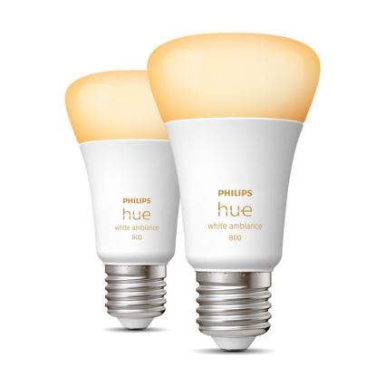 SET 2x Dimbare LED Lamp Philips Hue WHITE AMBIANCE E27/6W/230V 2200-6500K