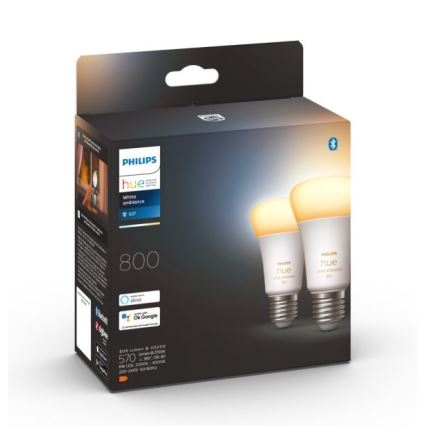 SET 2x Dimbare LED Lamp Philips Hue WHITE AMBIANCE E27/6W/230V 2200-6500K