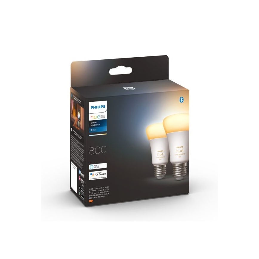 SET 2x Dimbare LED Lamp Philips Hue WHITE AMBIANCE E27/6W/230V 2200-6500K