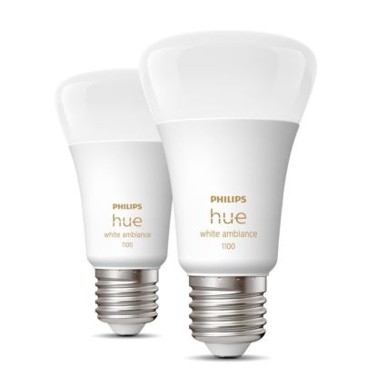 SET 2x Dimbare LED Lamp Philips Hue WHITE AMBIANCE E27/8W/230V 2200-6500K