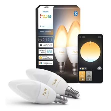 SET 2x dimbare LED-lampen Philips Hue WHITE AMBIANCE B39 E14/3,7W/230V 1000-20000K