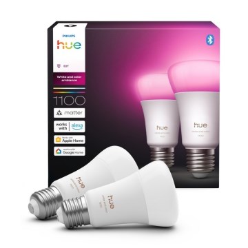 SET 2x dimbare LED-lampen Philips Hue WHITE AND COLOR AMBIANCE E27/8,1W/230V 1000-20000K