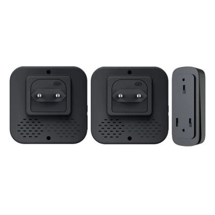 SET 2x Draadloze deurbel met stekker kinetisch 230V zwart
