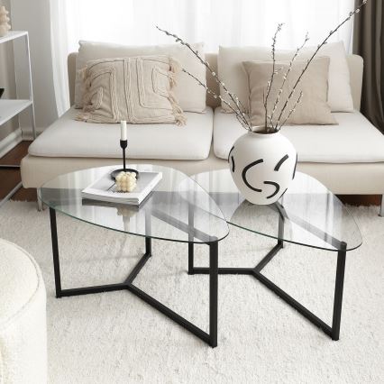 SET 2x Koffie Tafel BELLISIMO zwart/doorzichtig