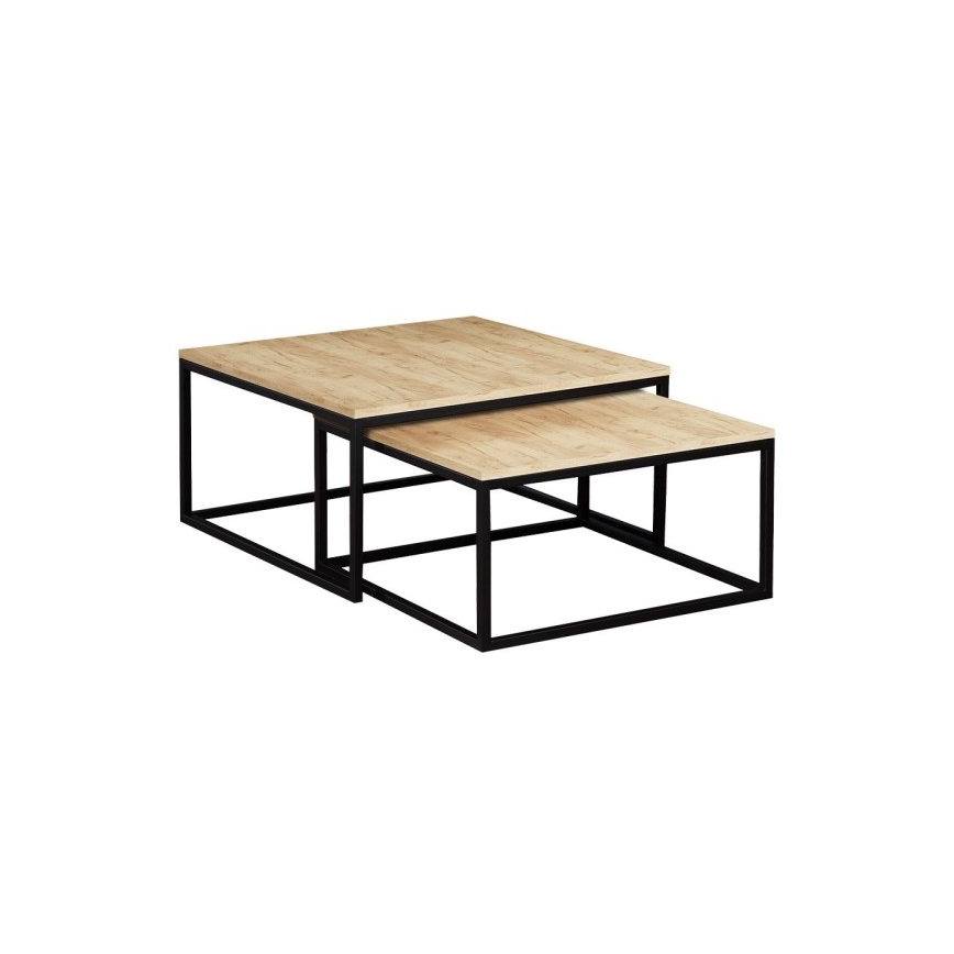 SET 2x Koffie Tafel DUAL goud eiken/zwart