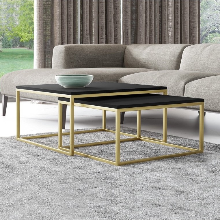 SET 2x Koffie Tafel DUAL zwart/goud