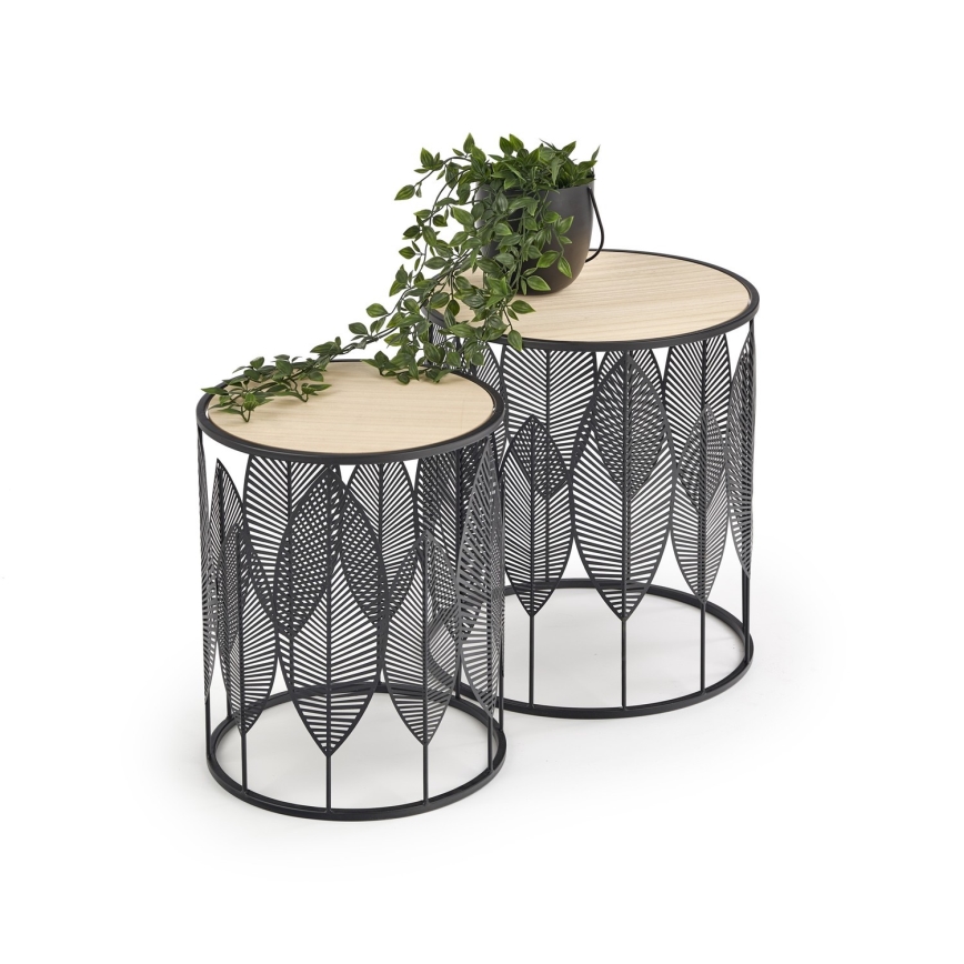 SET 2x Koffie Tafel FOLLA diameter 33/40 cm zwart