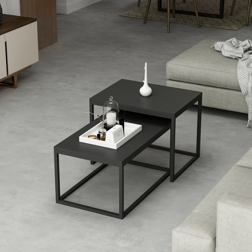 SET 2x Koffie Tafel LEKA zwart