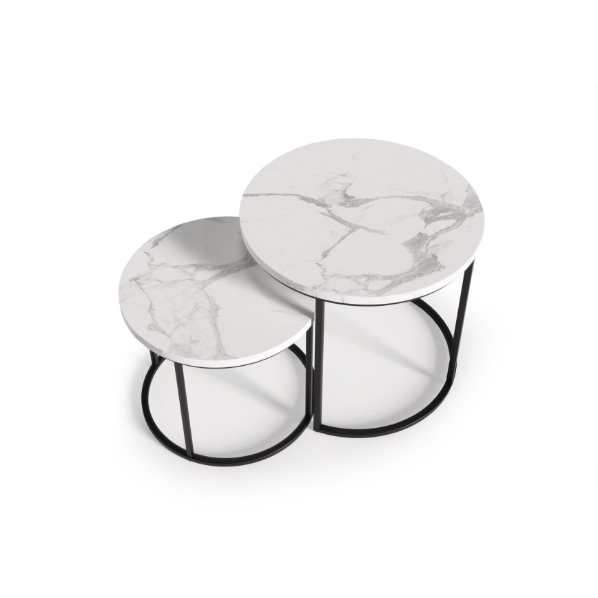SET 2x Koffie Tafel OREO diameter 43/53 cm zwart/marmeren decor