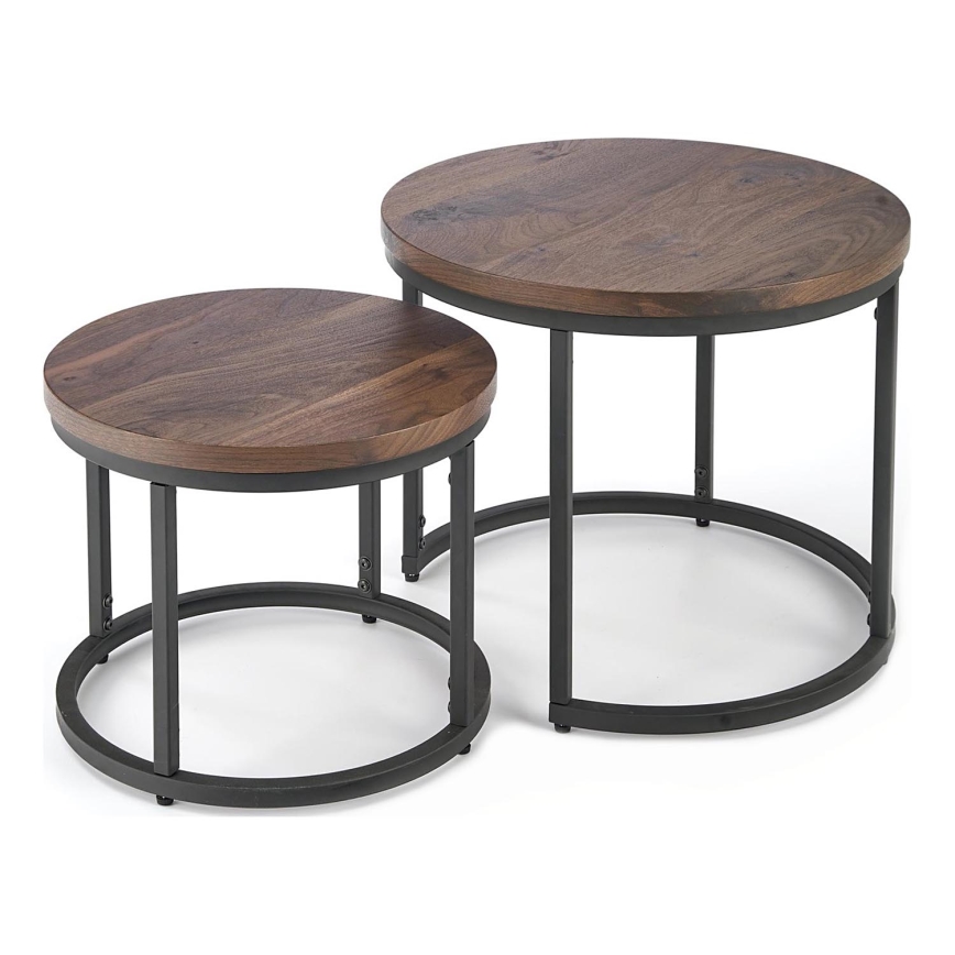 SET 2x Koffie Tafel OREO diameter 43/53 cm zwart/walnoot