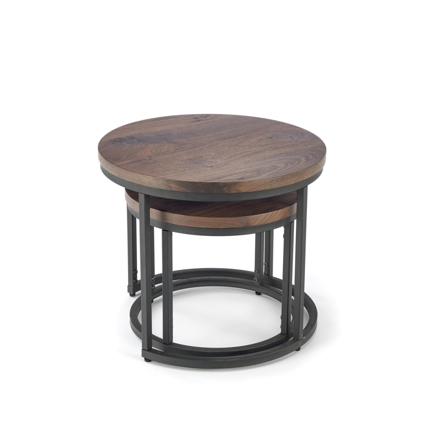 SET 2x Koffie Tafel OREO diameter 43/53 cm zwart/walnoot