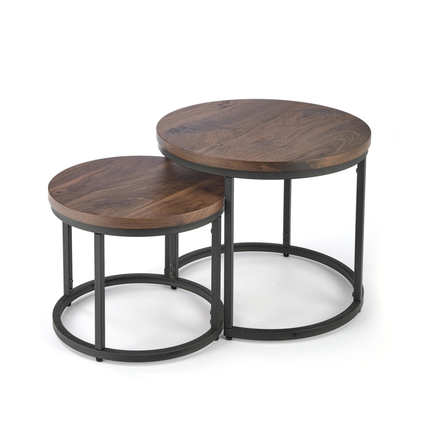 SET 2x Koffie Tafel OREO diameter 43/53 cm zwart/walnoot
