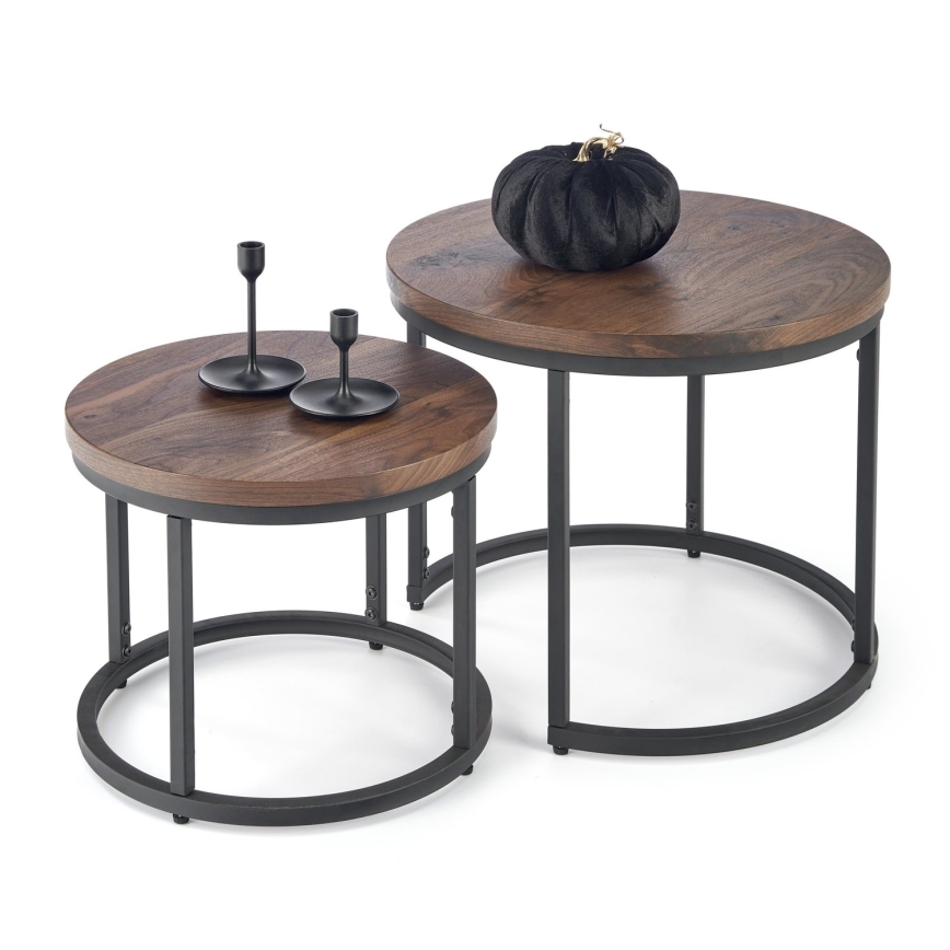 SET 2x Koffie Tafel OREO diameter 43/53 cm zwart/walnoot