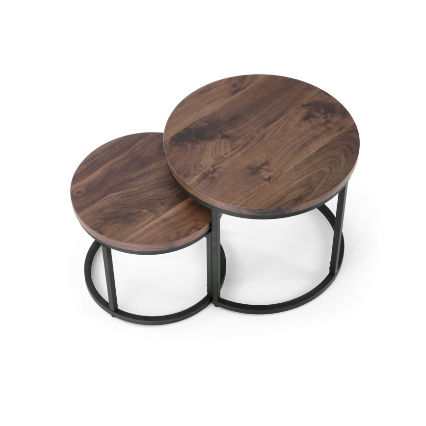 SET 2x Koffie Tafel OREO diameter 43/53 cm zwart/walnoot