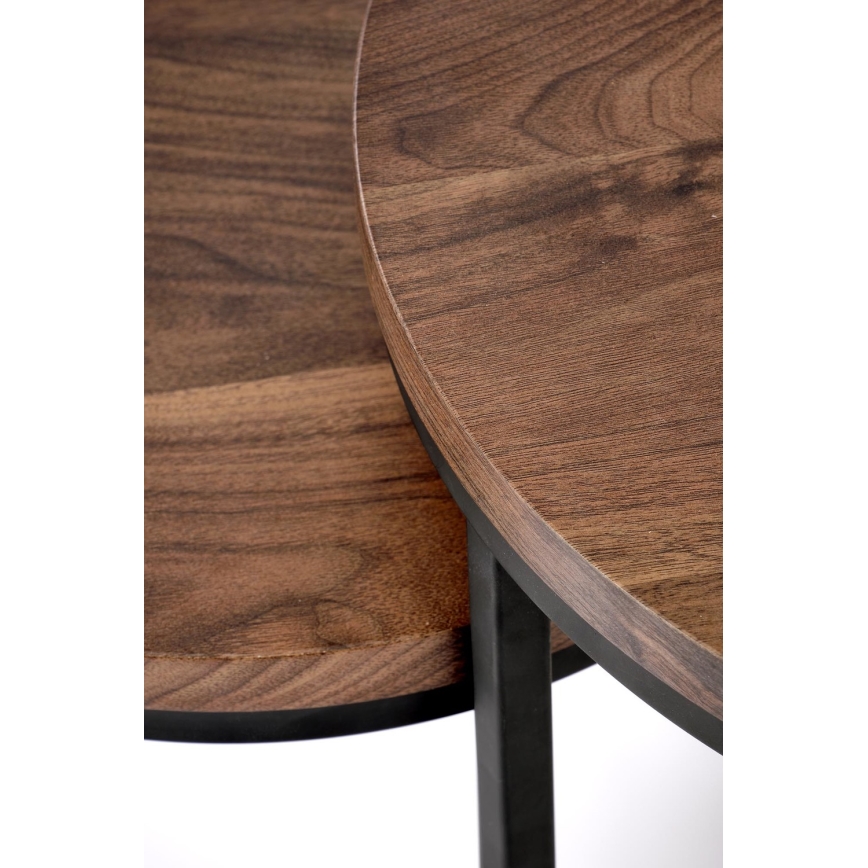 SET 2x Koffie Tafel OREO diameter 43/53 cm zwart/walnoot