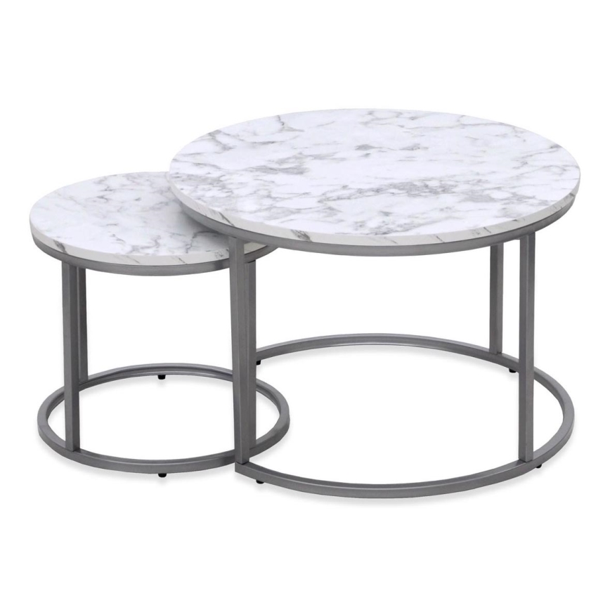 SET 2x Koffie Tafel PAOLA diameter 38/60 cm grijs/marmeren decor