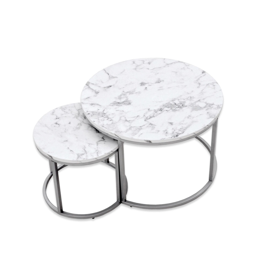 SET 2x Koffie Tafel PAOLA diameter 38/60 cm grijs/marmeren decor