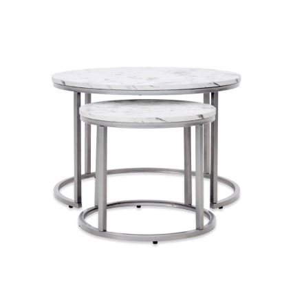 SET 2x Koffie Tafel PAOLA diameter 38/60 cm grijs/marmeren decor