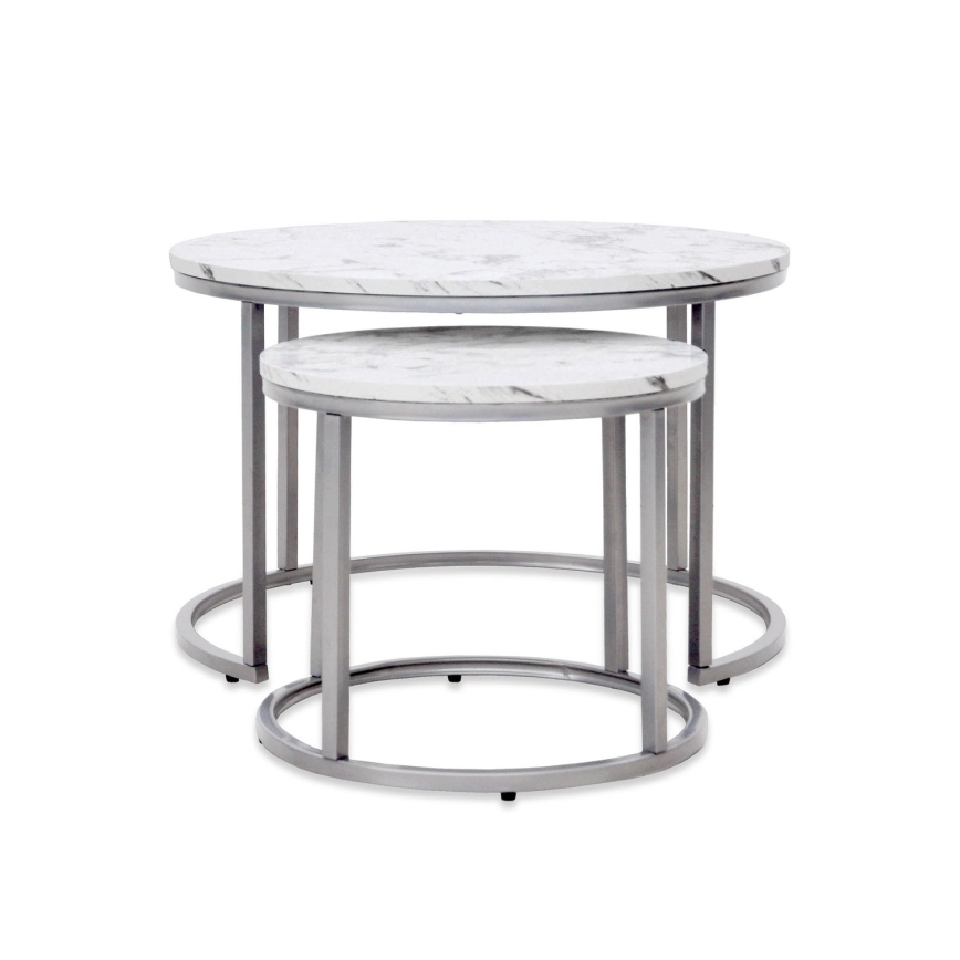 SET 2x Koffie Tafel PAOLA diameter 38/60 cm grijs/marmeren decor