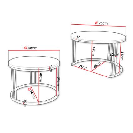 SET 2x Koffie Tafel RAGNAR zwart/wit