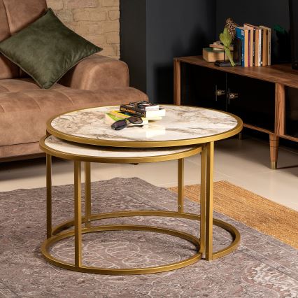 SET 2x Koffie Tafel TAMBUR goud/beige