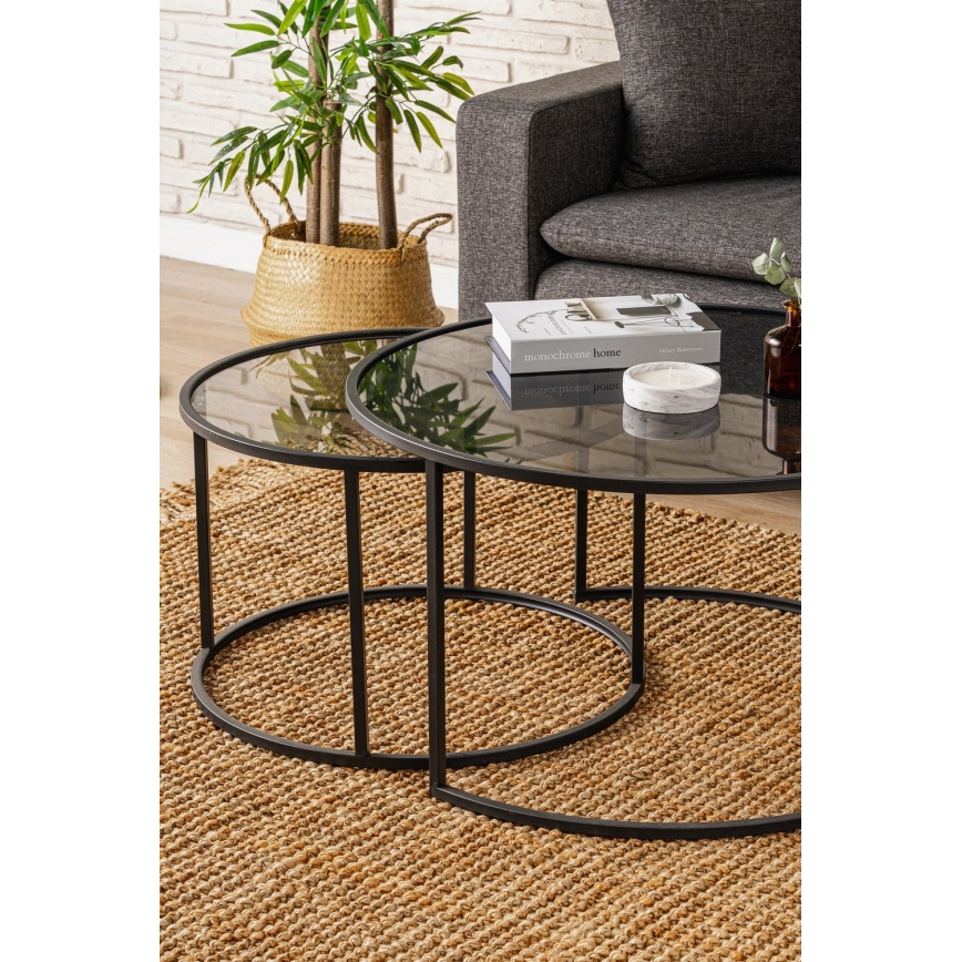 SET 2x Koffie Tafel TOKYO diameter 60/80 cm zwart
