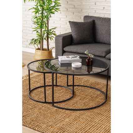 SET 2x Koffie Tafel TOKYO diameter 60/80 cm zwart