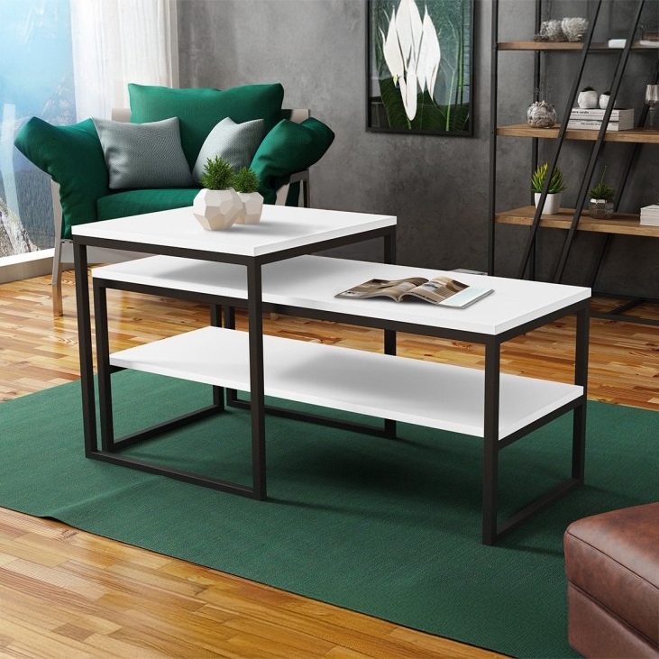 SET 2x Koffie Tafel TONY zwart/wit