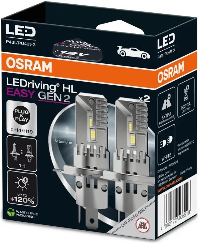 SET 2x LED Autolamp LEDriving H4/H19 P43t/PU43T-3/25W/12V 6500K - Osram
