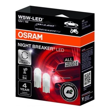 SET 2x LED Autolamp NIGHT BREAKER W2.1x9.5d/1W/12V 5700K - Osram