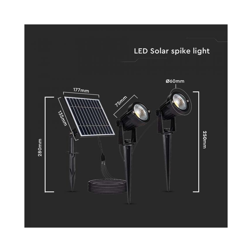 SET 2x LED buitenlamp op zonne-energie 2xLED/1,2W/3,7V IP65 3000K 4000 mAh