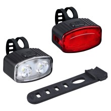 SET 2x LED Dimbaar rechargeable bicycle lamp 350mAh IP44 rood/wit