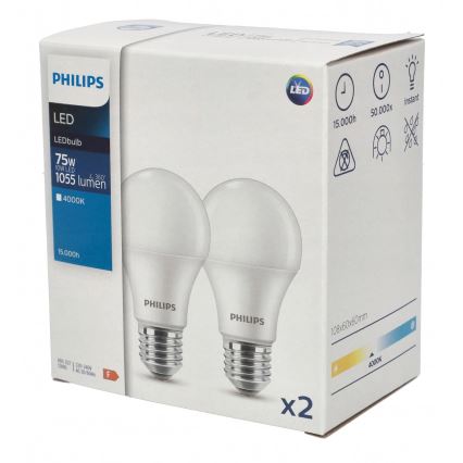 SET 2x LED Lamp Philips A60 E27/10W/230V 4000K