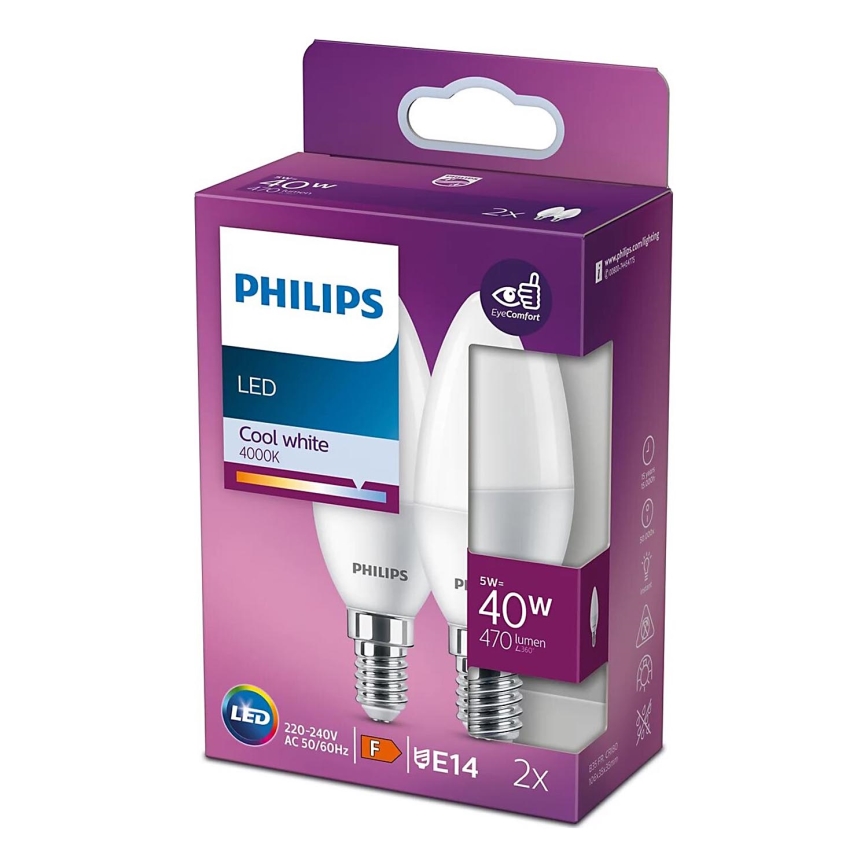 SET 2x LED Lamp Philips B35 E14/5W/230V 4000K