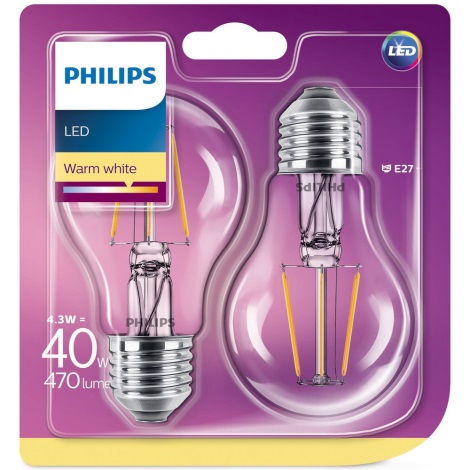 SET 2x LED Lamp Philips E27/4,3W/230V 2700K
