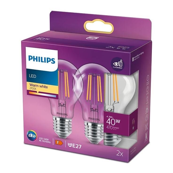 SET 2x LED Lamp VINTAGE Philips A60 E27/4.3W/230V 2700K