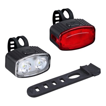 SET 2x LED Luminaire vélo rechargeable à intensité variable 350 mAh IP44 rouge/blanc