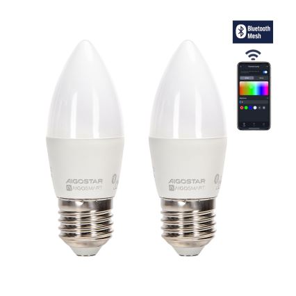 SET 2x LED RGBW dimbare lamp MESH Smart C37 E27/6,5W/230V 2700-6500K + afstandsbediening - Aigostar