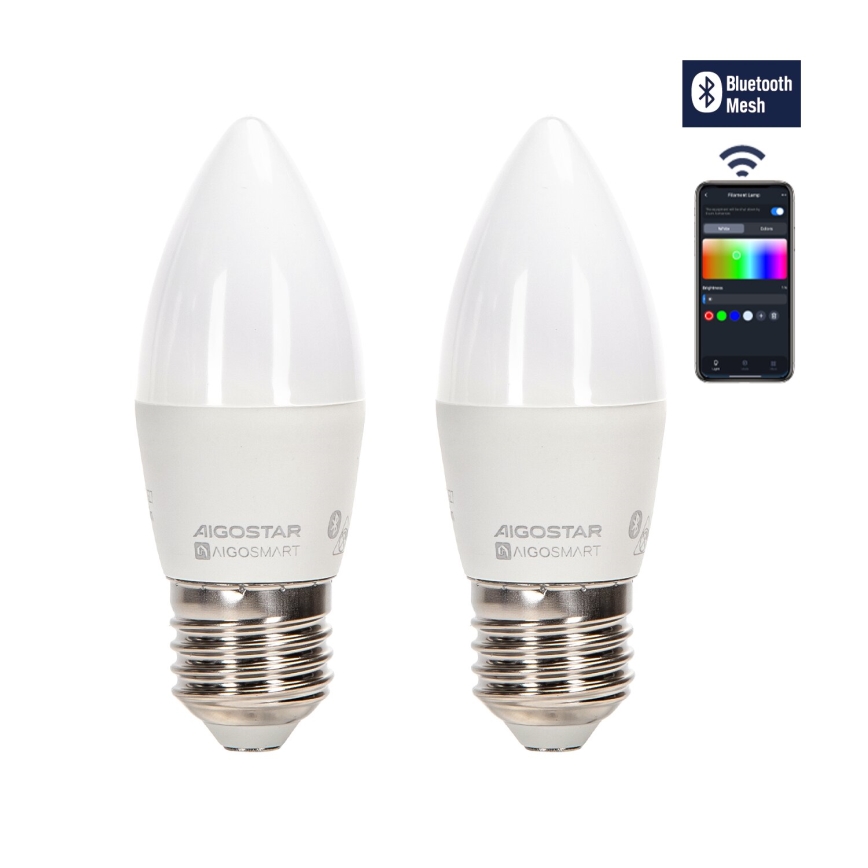 SET 2x LED RGBW dimbare lamp MESH Smart C37 E27/6,5W/230V 2700-6500K + afstandsbediening - Aigostar