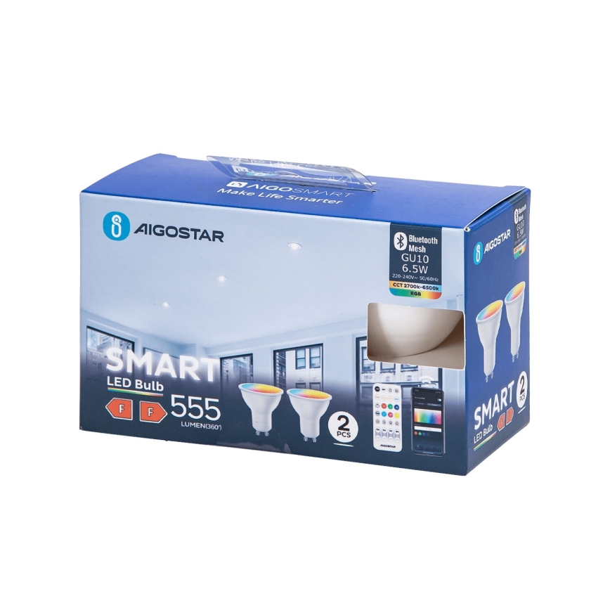 SET 2x LED RGBW dimbare lamp MESH Smart GU10/6,5W/230V 2700-6500K - Aigostar