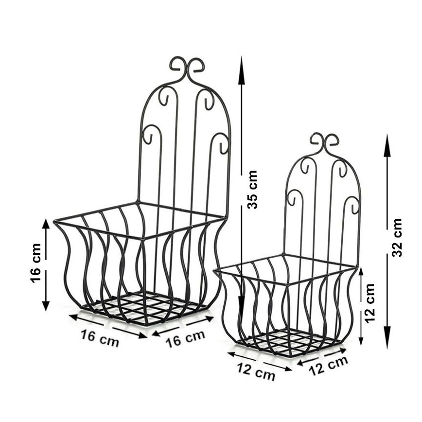 SET 2x Muur bloem holder 35x16 cm zwart