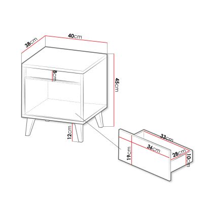 SET 2x Nachtkastje NORD 45x40 cm bruin/antraciet