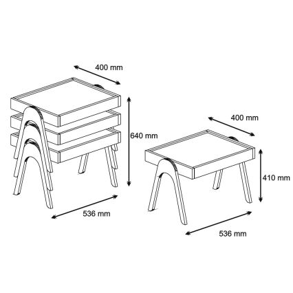 SET 3x Bijzettafel ROMA wit/bruin